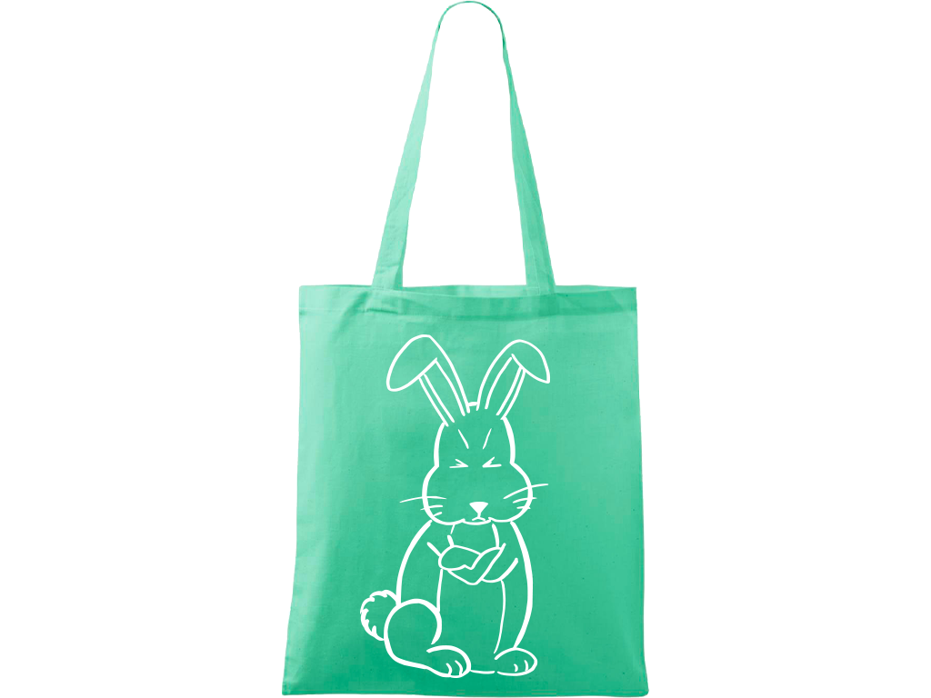 Ručně malovaná plátěná taška Handy - Grumpy Rabbit Barva tašky: MÁTOVÁ, Barva motivu: BÍLÁ