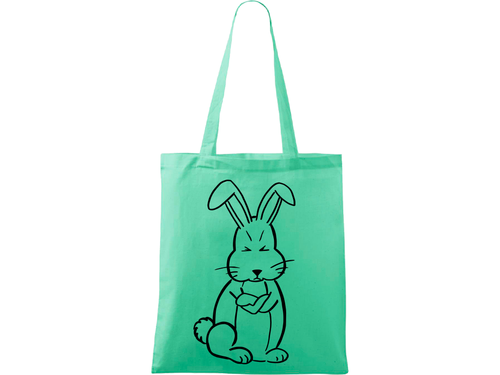 Ručně malovaná plátěná taška Handy - Grumpy Rabbit Barva tašky: MÁTOVÁ, Barva motivu: ČERNÁ