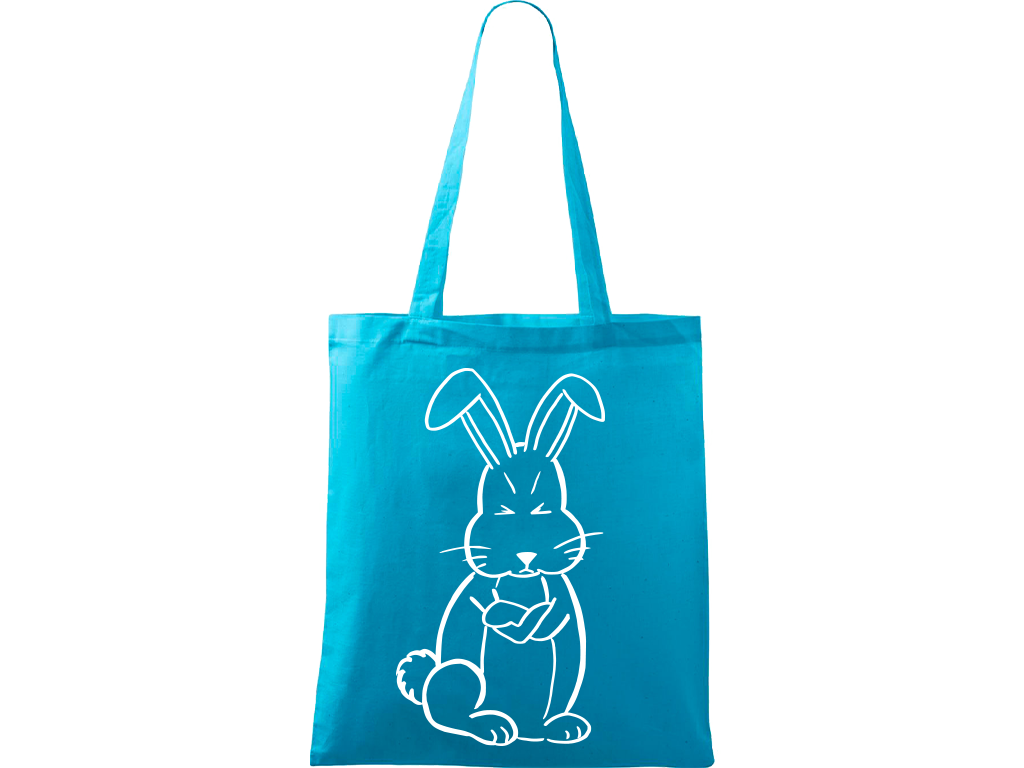 Ručně malovaná plátěná taška Handy - Grumpy Rabbit Barva tašky: TYRKYSOVÁ, Barva motivu: BÍLÁ