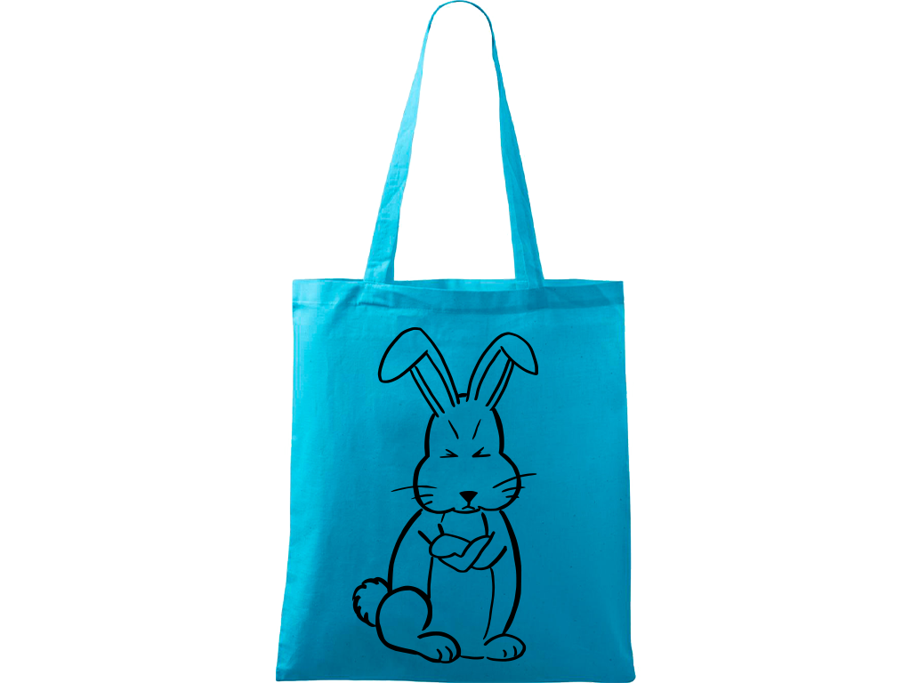 Ručně malovaná plátěná taška Handy - Grumpy Rabbit Barva tašky: TYRKYSOVÁ, Barva motivu: ČERNÁ