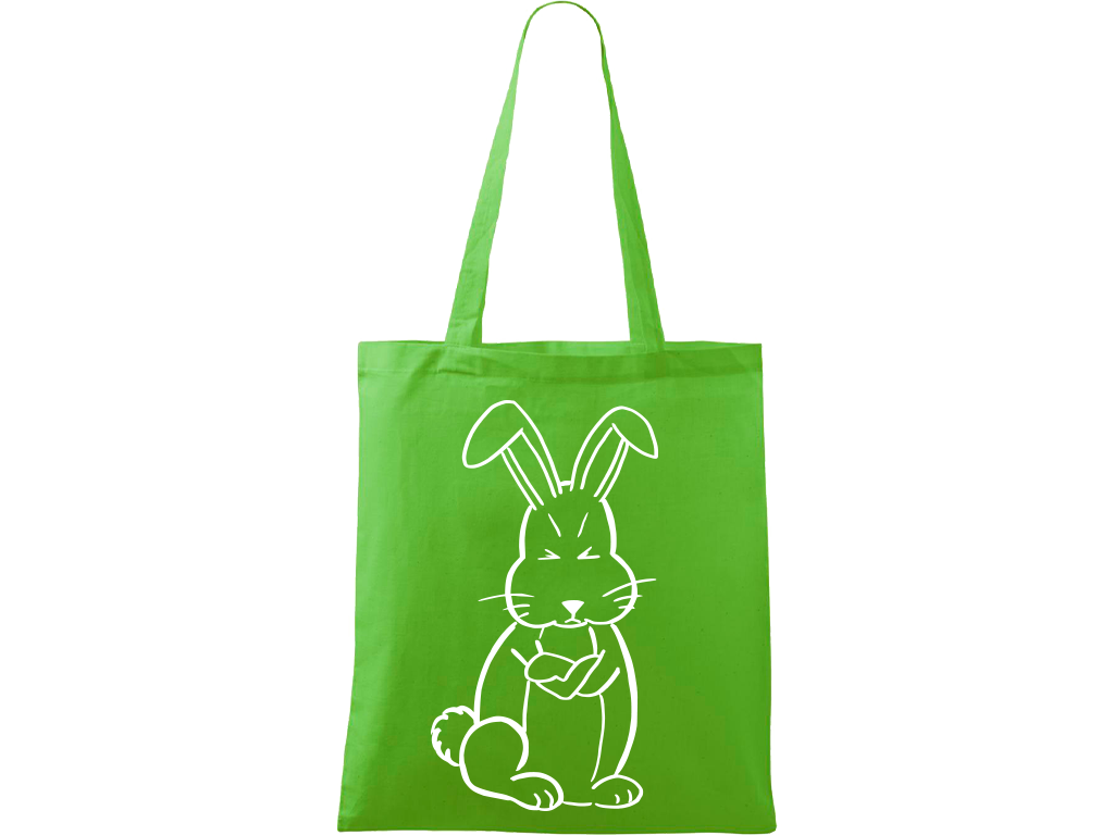 Ručně malovaná plátěná taška Handy - Grumpy Rabbit Barva tašky: ZELENÁ, Barva motivu: BÍLÁ
