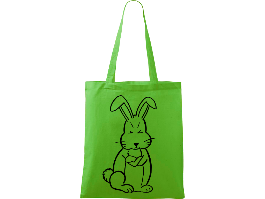 Ručně malovaná plátěná taška Handy - Grumpy Rabbit Barva tašky: ZELENÁ, Barva motivu: ČERNÁ