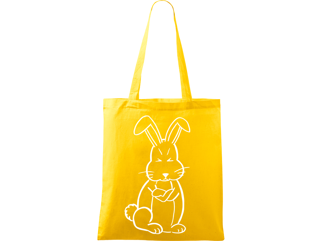 Ručně malovaná plátěná taška Handy - Grumpy Rabbit Barva tašky: ŽLUTÁ, Barva motivu: BÍLÁ