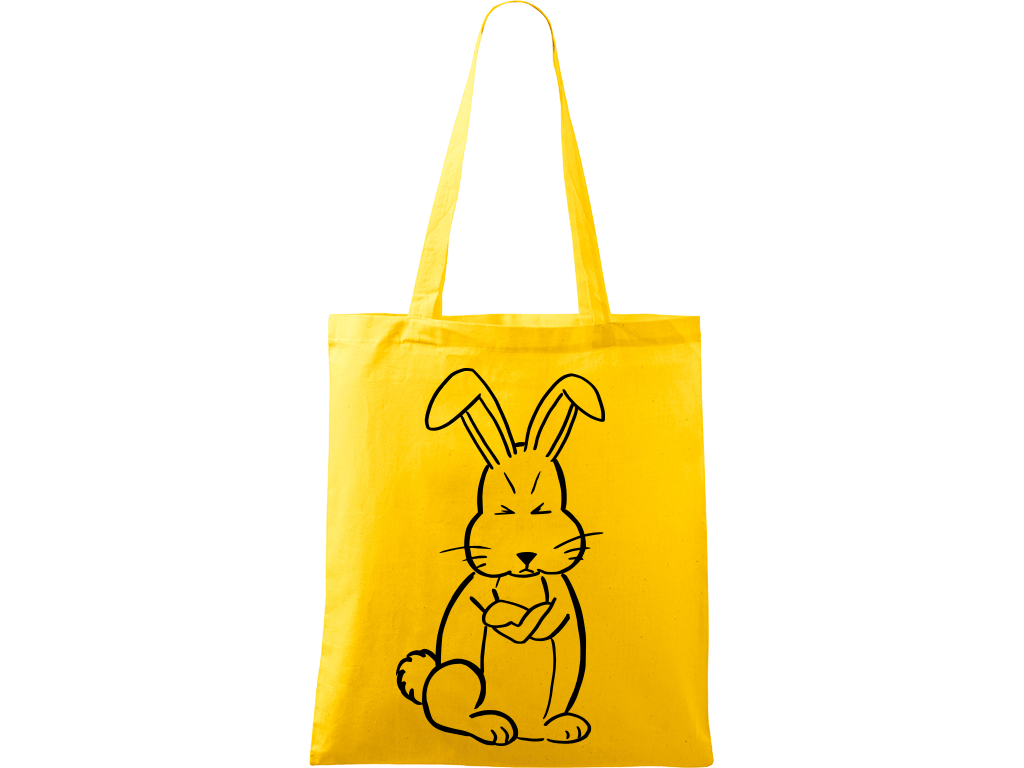 Ručně malovaná plátěná taška Handy - Grumpy Rabbit Barva tašky: ŽLUTÁ, Barva motivu: ČERNÁ