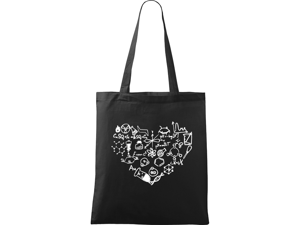 Ručně malovaná plátěná taška Handy - Chemikovo srdce Barva tašky: ČERNÁ, Barva motivu: BÍLÁ