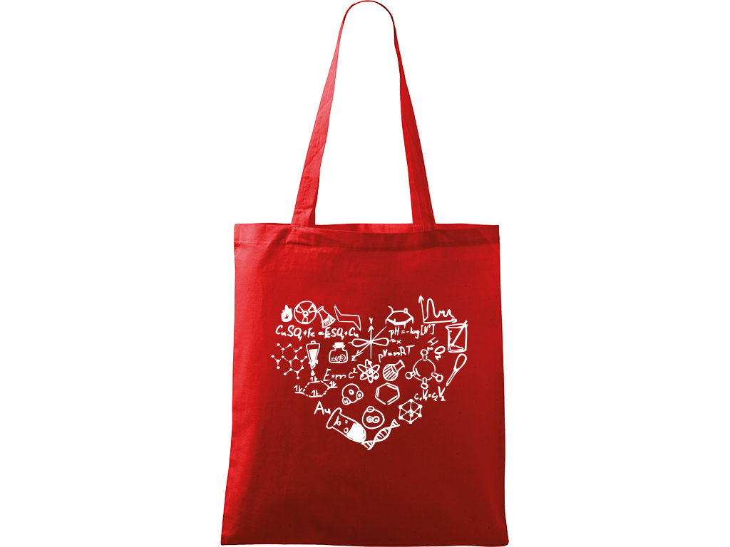 Ručně malovaná plátěná taška Handy - Chemikovo srdce Barva tašky: ČERVENÁ, Barva motivu: BÍLÁ