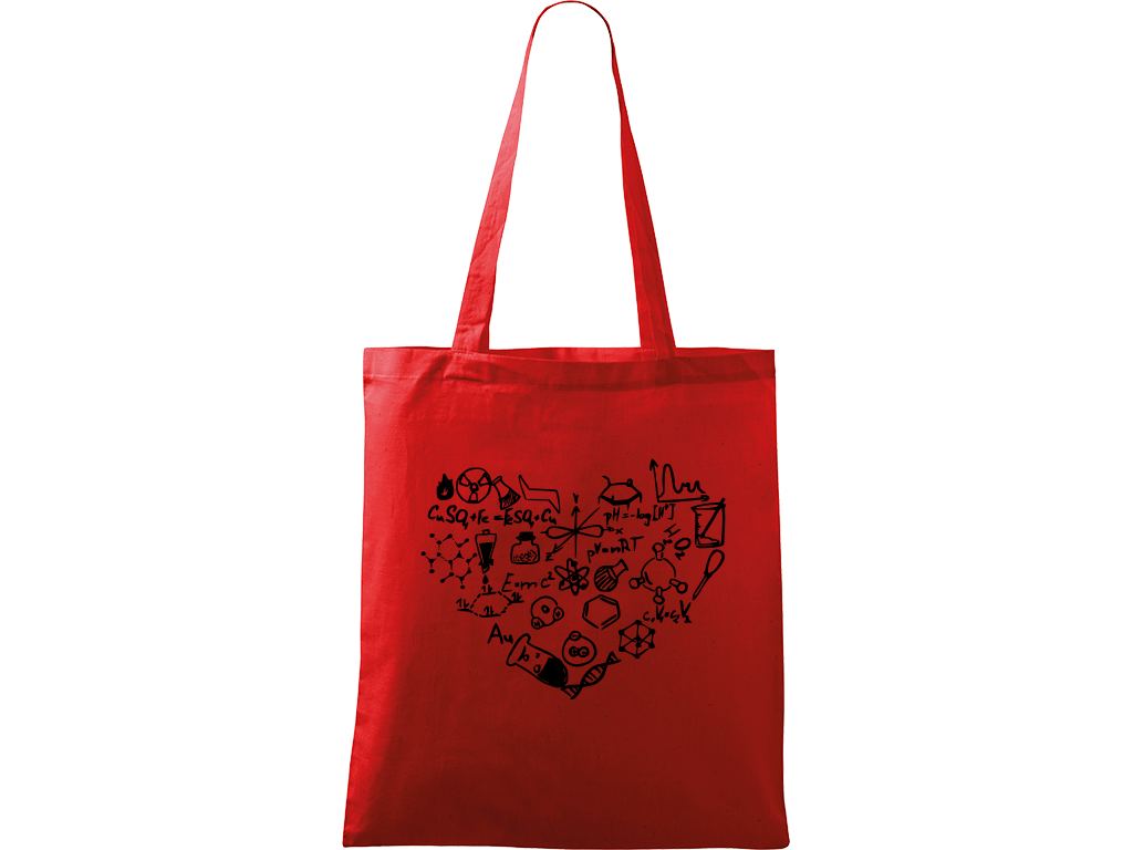 Ručně malovaná plátěná taška Handy - Chemikovo srdce Barva tašky: ČERVENÁ, Barva motivu: ČERNÁ