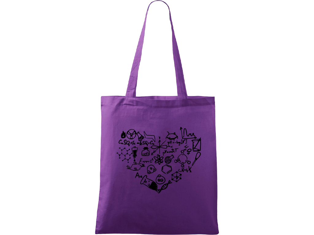 Ručně malovaná plátěná taška Handy - Chemikovo srdce Barva tašky: FIALOVÁ, Barva motivu: ČERNÁ