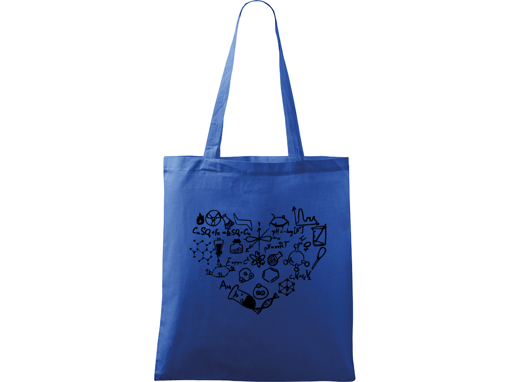 Ručně malovaná plátěná taška Handy - Chemikovo srdce Barva tašky: MODRÁ, Barva motivu: ČERNÁ