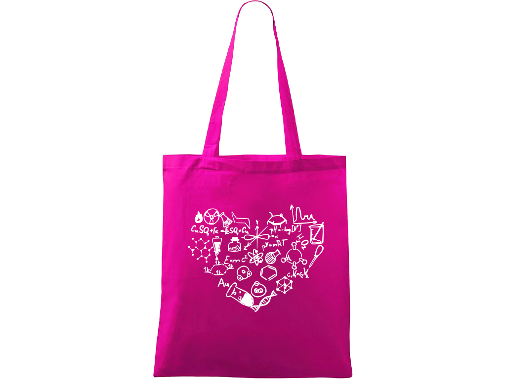 Ručně malovaná plátěná taška Handy - Chemikovo srdce Barva tašky: VÍNOVÁ, Barva motivu: BÍLÁ