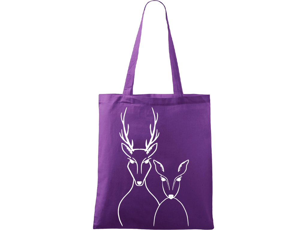Ručně malovaná plátěná taška Handy - Srnka & Jelen Barva tašky: FIALOVÁ, Barva motivu: BÍLÁ