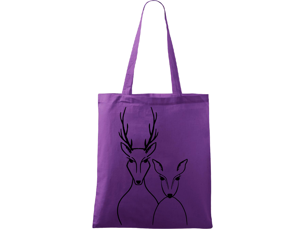 Ručně malovaná plátěná taška Handy - Srnka & Jelen Barva tašky: FIALOVÁ, Barva motivu: ČERNÁ