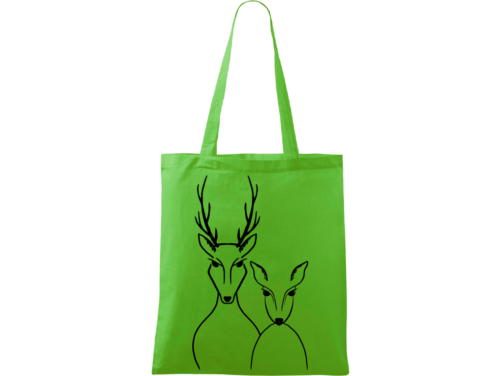 Ručně malovaná plátěná taška Handy - Srnka & Jelen Barva tašky: ZELENÁ, Barva motivu: ČERNÁ