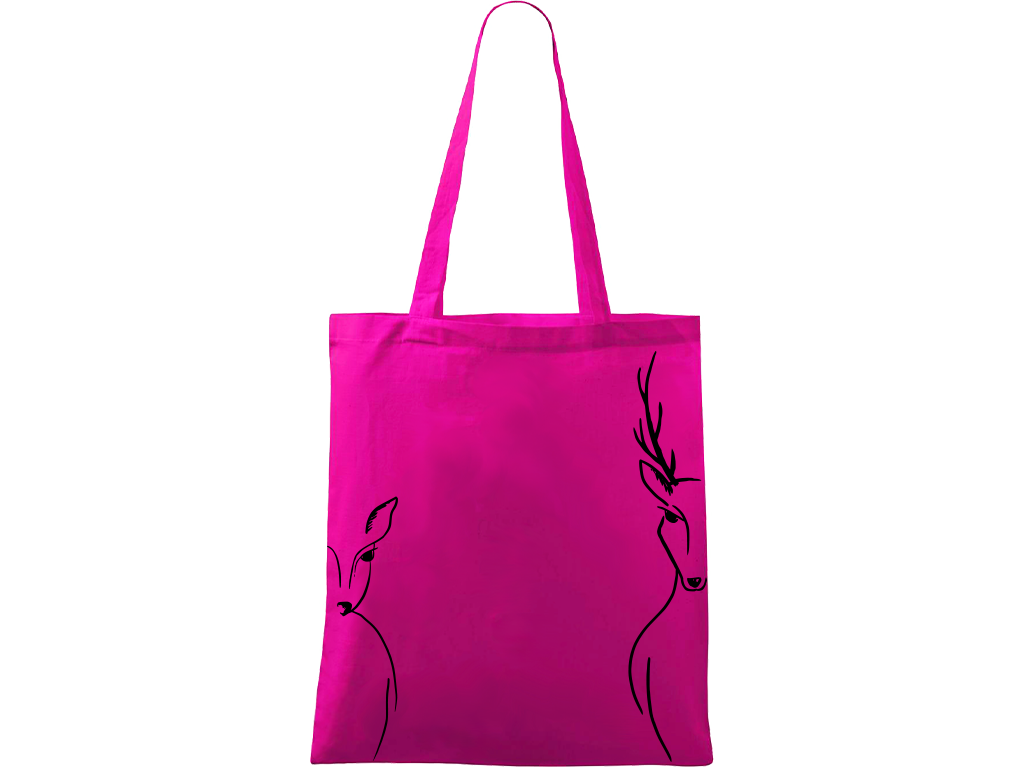 Ručně malovaná plátěná taška Handy - Srnka & Jelen po bocích Barva tašky: VÍNOVÁ, Barva motivu: ČERNÁ
