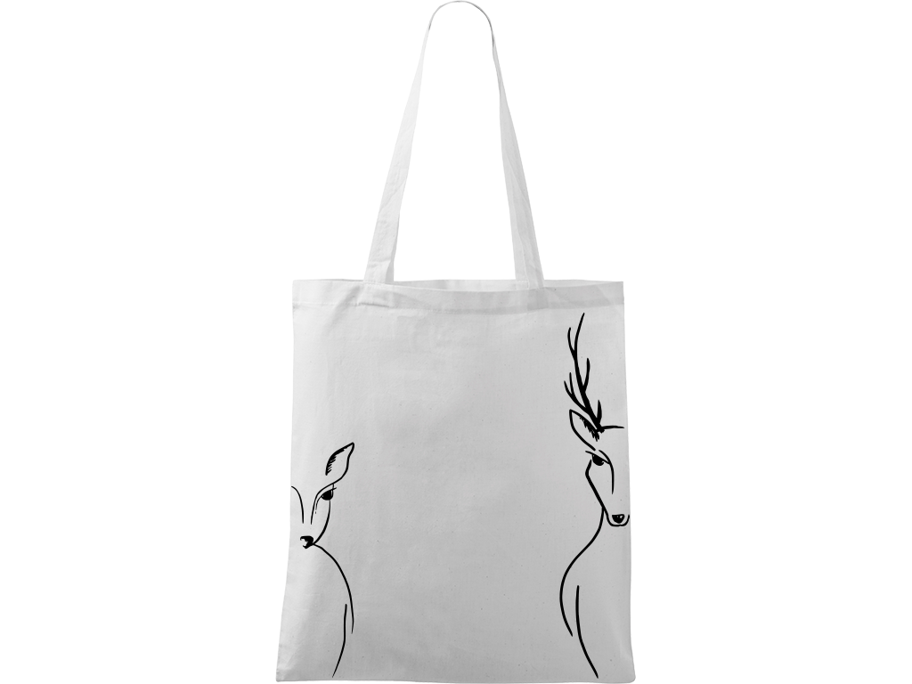 Ručně malovaná plátěná taška Handy - Srnka & Jelen po bocích Barva tašky: BÍLÁ, Barva motivu: ČERNÁ