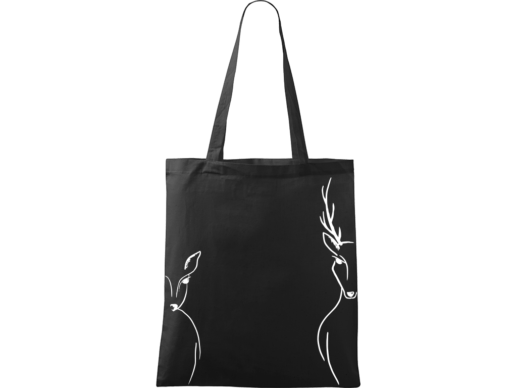 Ručně malovaná plátěná taška Handy - Srnka & Jelen po bocích Barva tašky: ČERNÁ, Barva motivu: BÍLÁ