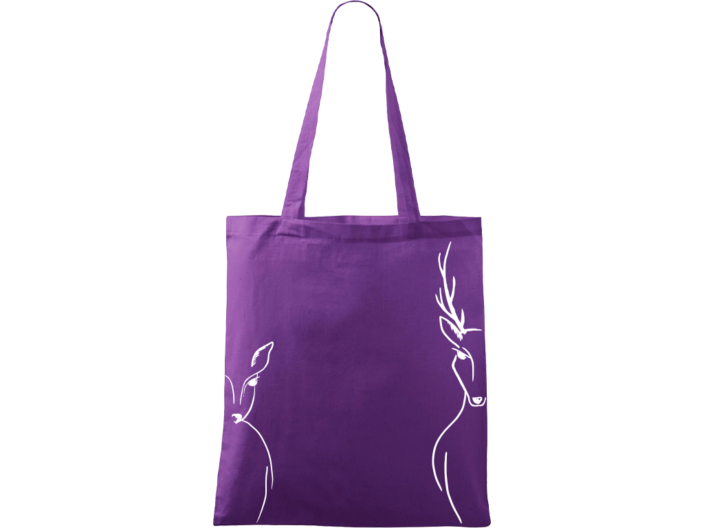 Ručně malovaná plátěná taška Handy - Srnka & Jelen po bocích Barva tašky: FIALOVÁ, Barva motivu: BÍLÁ
