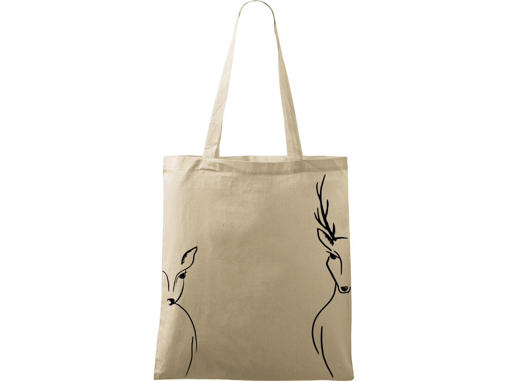 Ručně malovaná plátěná taška Handy - Srnka & Jelen po bocích Barva tašky: PŘÍRODNÍ, Barva motivu: ČERNÁ
