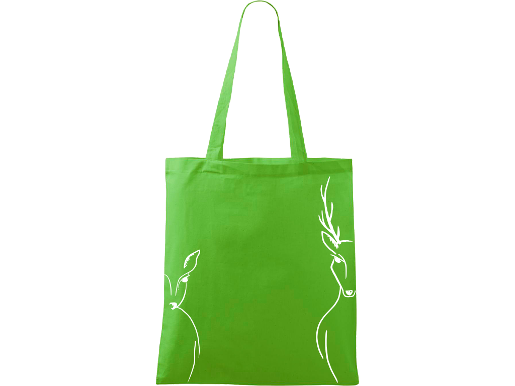 Ručně malovaná plátěná taška Handy - Srnka & Jelen po bocích Barva tašky: ZELENÁ, Barva motivu: BÍLÁ