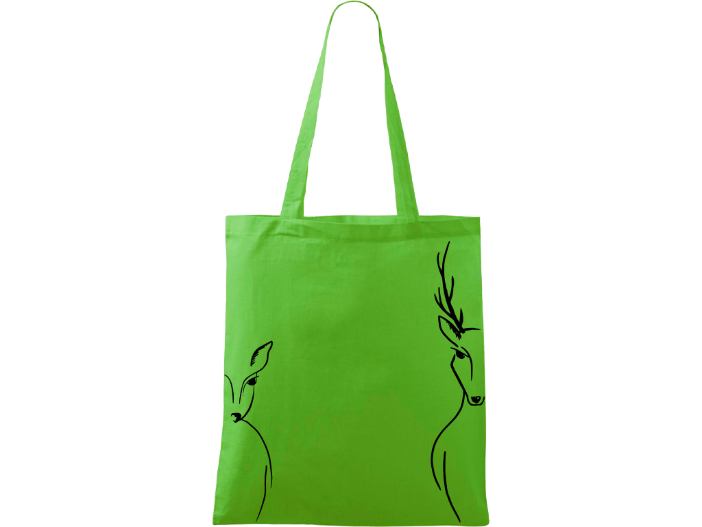 Ručně malovaná plátěná taška Handy - Srnka & Jelen po bocích Barva tašky: ZELENÁ, Barva motivu: ČERNÁ