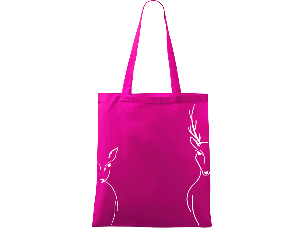 Ručně malovaná plátěná taška Handy - Srnka & Jelen po bocích Barva tašky: VÍNOVÁ, Barva motivu: BÍLÁ