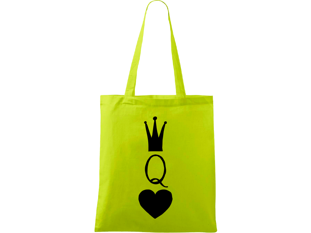Ručně malovaná plátěná taška Handy - Queen Barva tašky: LIMETKOVÁ, Barva motivu: ČERNÁ