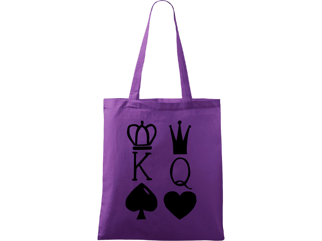 Ručně malovaná plátěná taška Handy - King & Queen Barva tašky: FIALOVÁ, Barva motivu: ČERNÁ