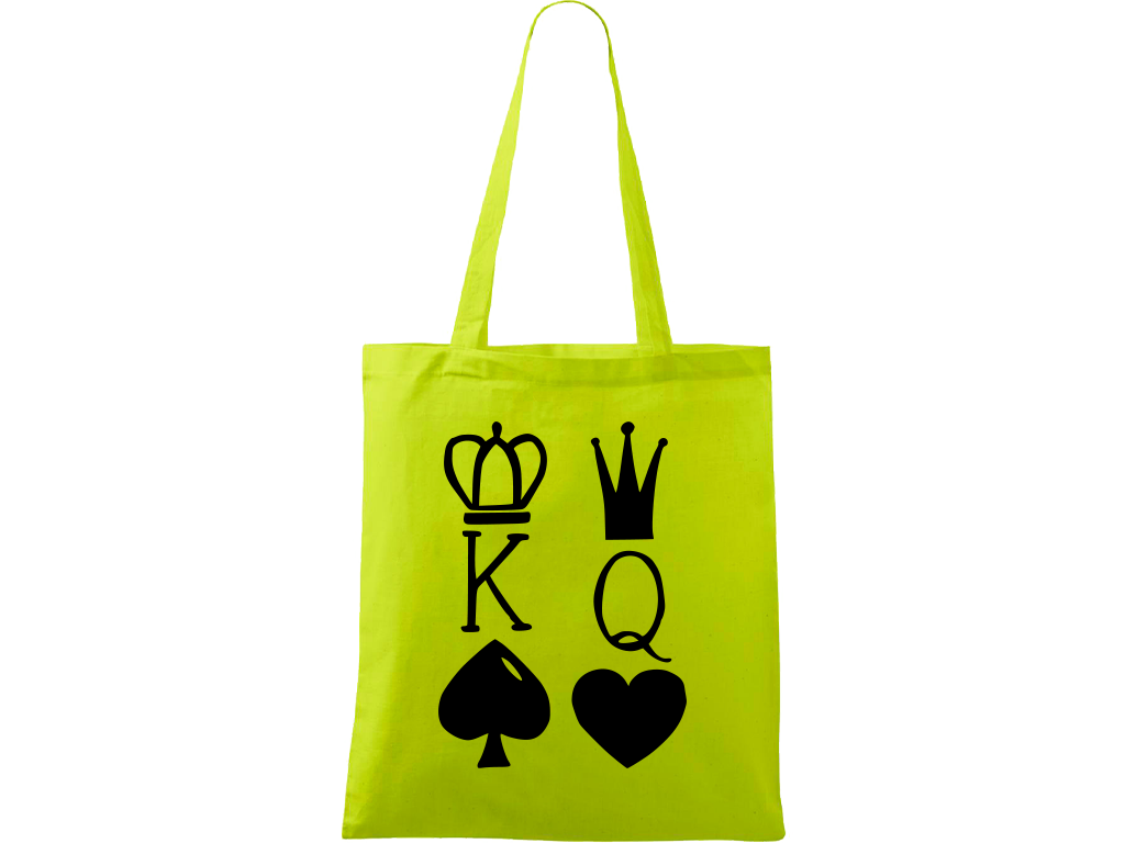 Ručně malovaná plátěná taška Handy - King & Queen Barva tašky: LIMETKOVÁ, Barva motivu: ČERNÁ
