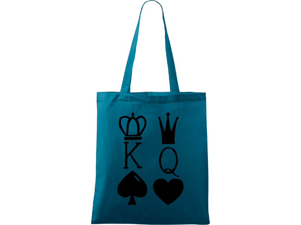 Ručně malovaná plátěná taška Handy - King & Queen Barva tašky: PETROLEJOVÁ, Barva motivu: ČERNÁ