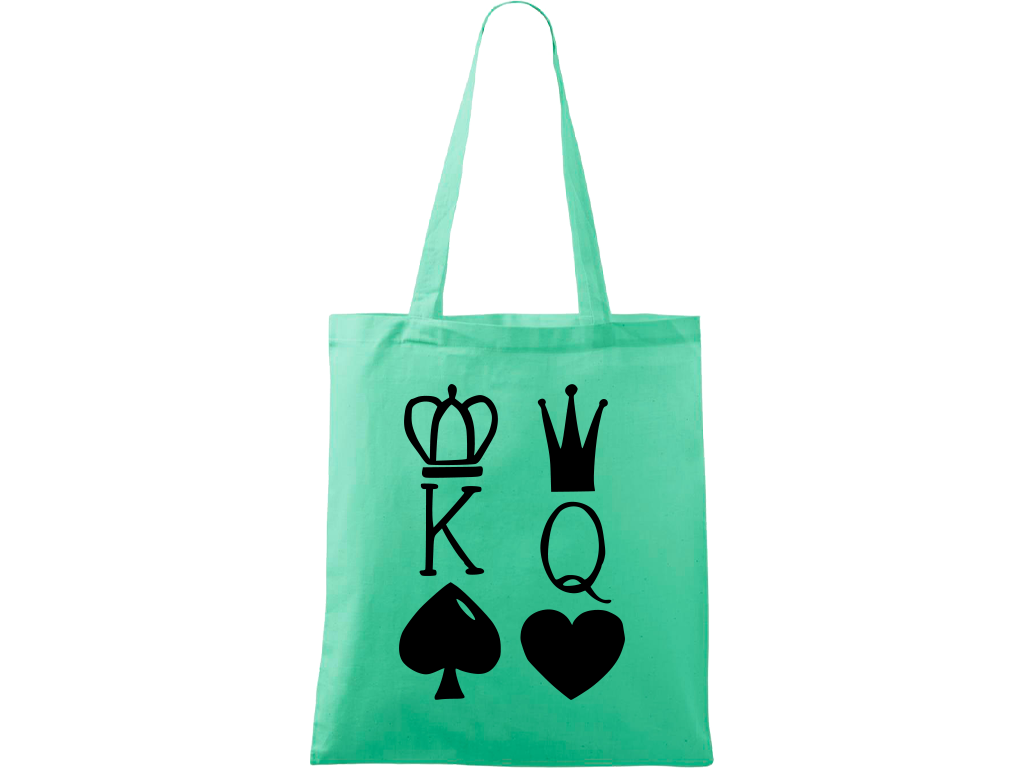 Ručně malovaná plátěná taška Handy - King & Queen Barva tašky: MÁTOVÁ, Barva motivu: ČERNÁ