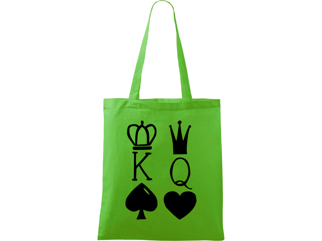 Ručně malovaná plátěná taška Handy - King & Queen Barva tašky: ZELENÁ, Barva motivu: ČERNÁ