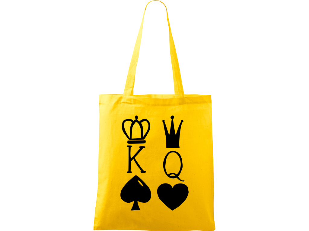 Ručně malovaná plátěná taška Handy - King & Queen Barva tašky: ŽLUTÁ, Barva motivu: ČERNÁ