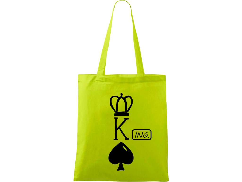 Ručně malovaná plátěná taška Handy - King - Ing. Barva tašky: LIMETKOVÁ, Barva motivu: ČERNÁ