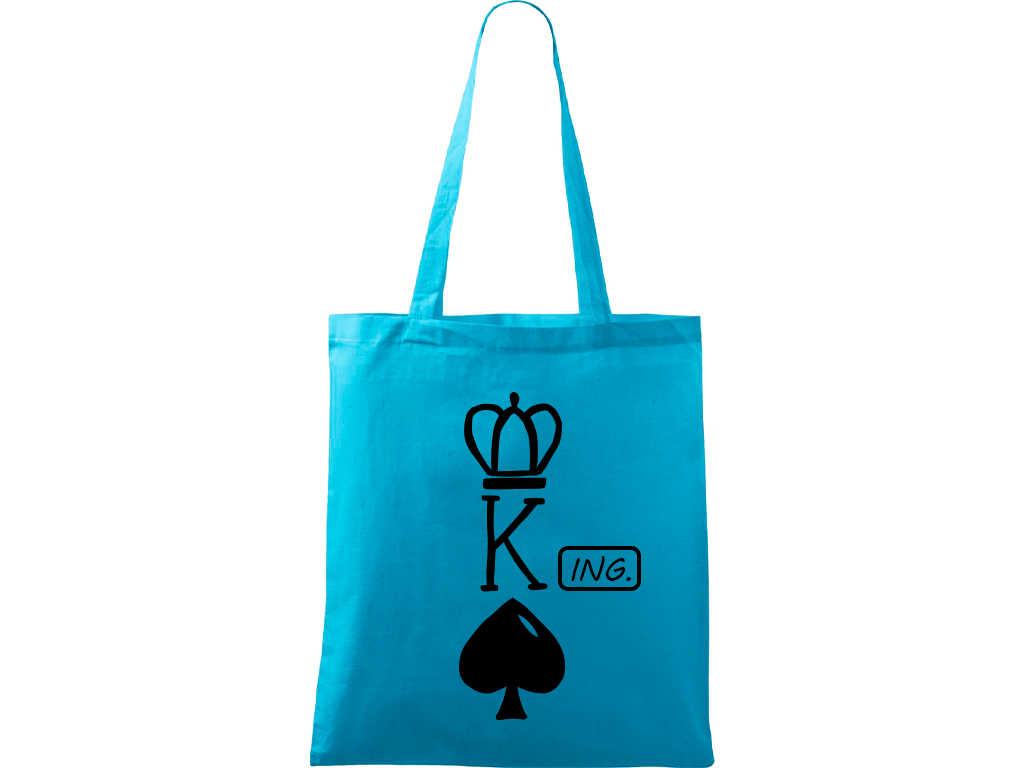 Ručně malovaná plátěná taška Handy - King - Ing. Barva tašky: TYRKYSOVÁ, Barva motivu: ČERNÁ