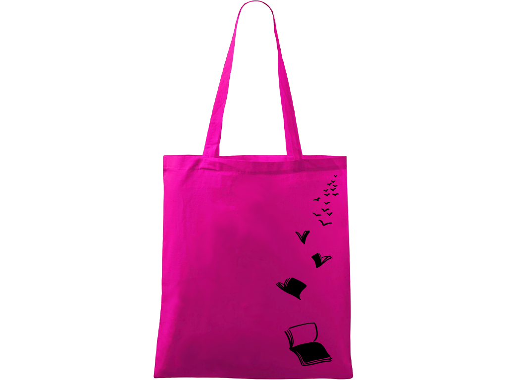 Ručně malovaná plátěná taška Handy - Knihy létající Barva tašky: VÍNOVÁ, Barva motivu: ČERNÁ