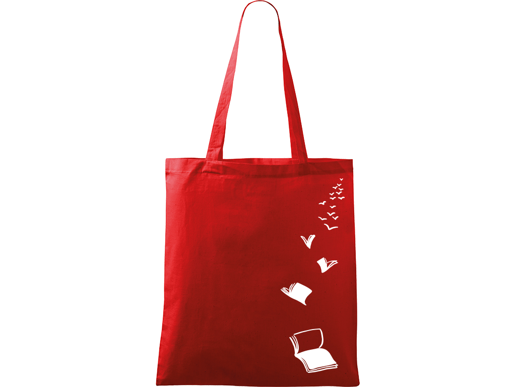 Ručně malovaná plátěná taška Handy - Knihy létající Barva tašky: ČERVENÁ, Barva motivu: BÍLÁ