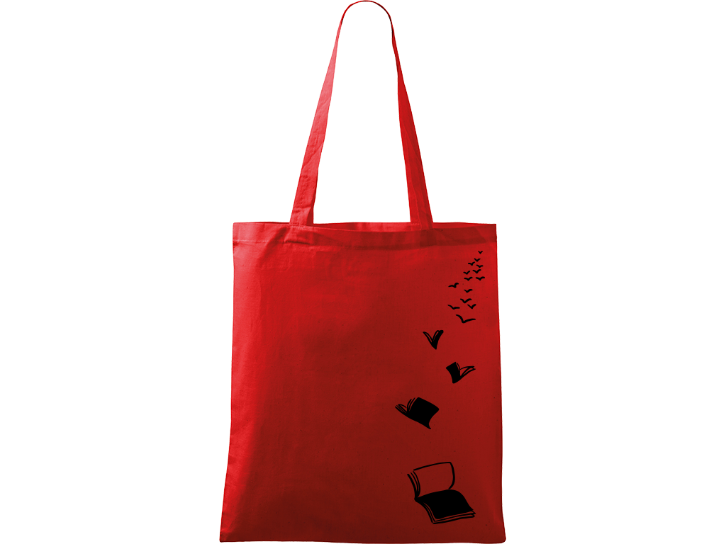 Ručně malovaná plátěná taška Handy - Knihy létající Barva tašky: ČERVENÁ, Barva motivu: ČERNÁ