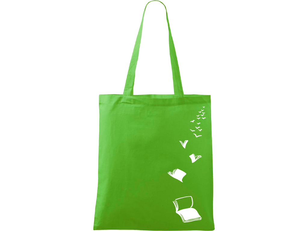 Ručně malovaná plátěná taška Handy - Knihy létající Barva tašky: ZELENÁ, Barva motivu: BÍLÁ