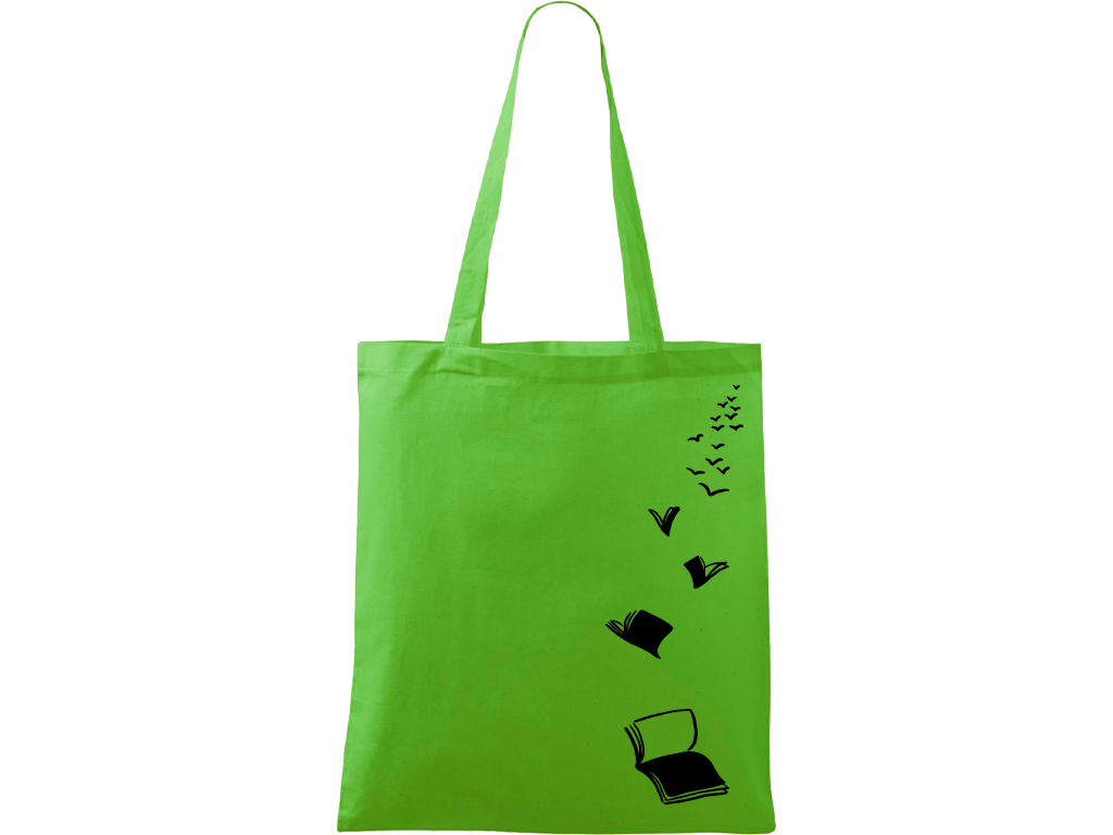 Ručně malovaná plátěná taška Handy - Knihy létající Barva tašky: ZELENÁ, Barva motivu: ČERNÁ