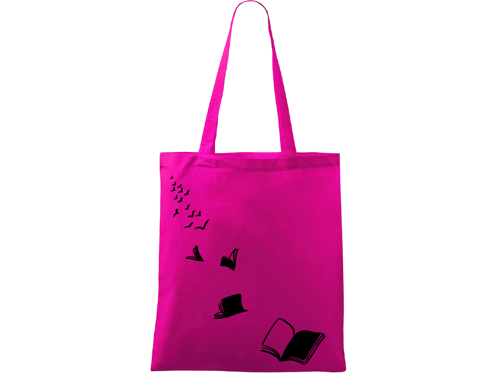 Ručně malovaná plátěná taška Handy - Knihy létající - 2 Barva tašky: VÍNOVÁ, Barva motivu: ČERNÁ