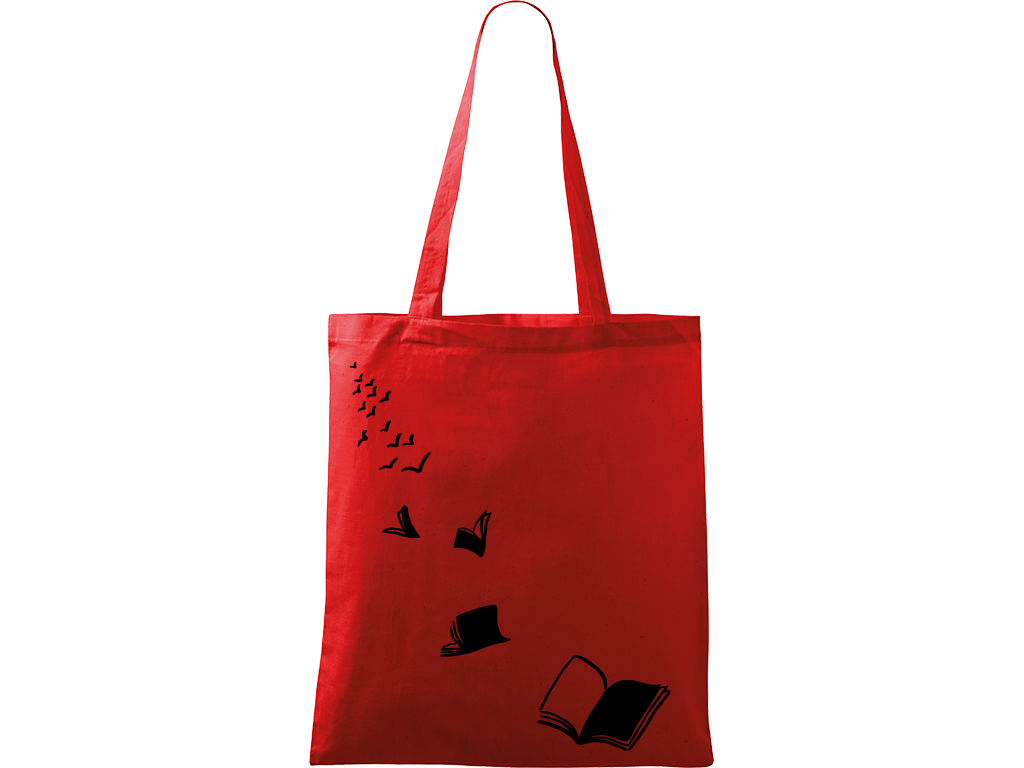 Ručně malovaná plátěná taška Handy - Knihy létající - 2 Barva tašky: ČERVENÁ, Barva motivu: ČERNÁ