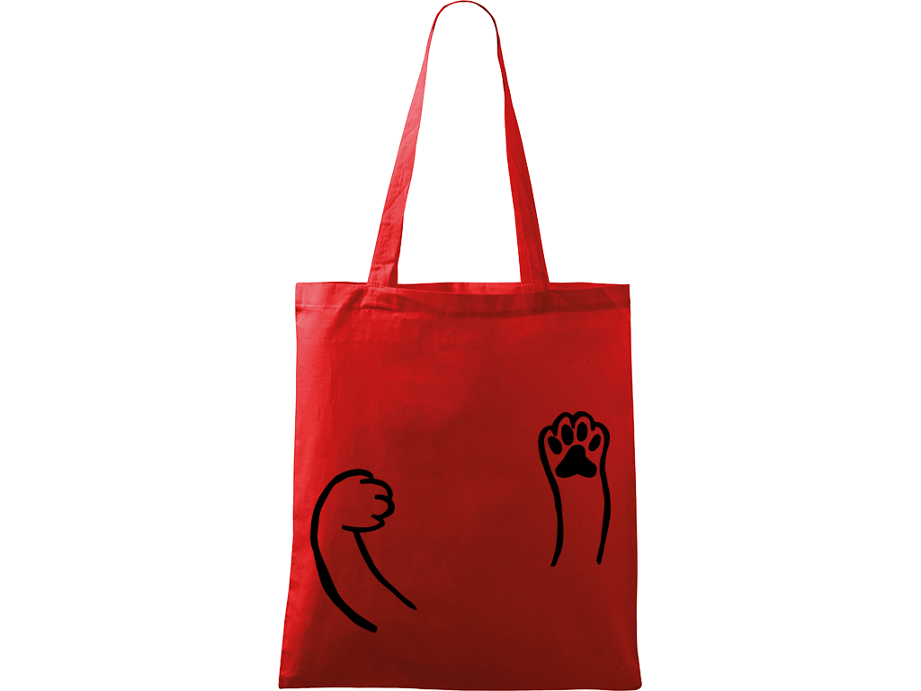 Ručně malovaná plátěná taška Handy - Kočičí packy Barva tašky: ČERVENÁ, Barva motivu: ČERNÁ