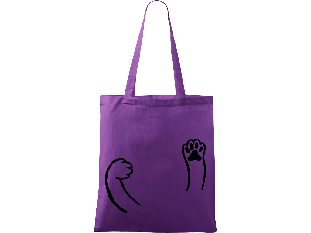 Ručně malovaná plátěná taška Handy - Kočičí packy Barva tašky: FIALOVÁ, Barva motivu: ČERNÁ
