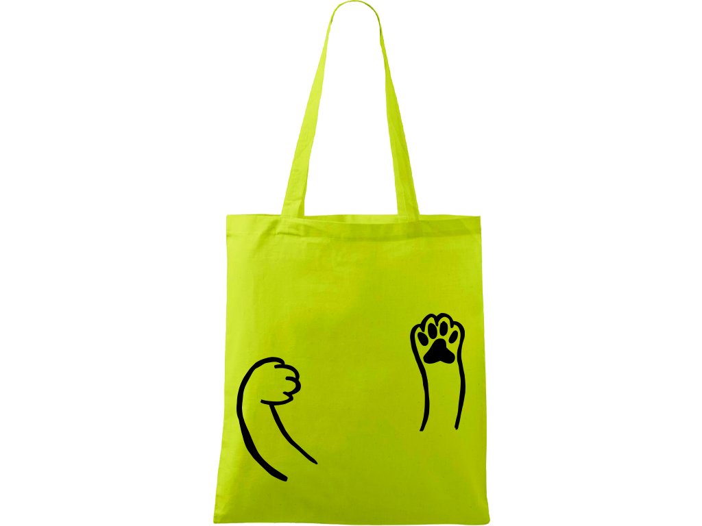 Ručně malovaná plátěná taška Handy - Kočičí packy Barva tašky: LIMETKOVÁ, Barva motivu: ČERNÁ