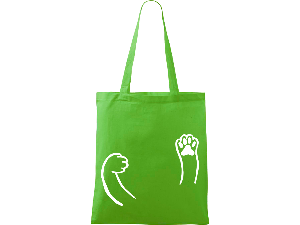 Ručně malovaná plátěná taška Handy - Kočičí packy Barva tašky: ZELENÁ, Barva motivu: BÍLÁ
