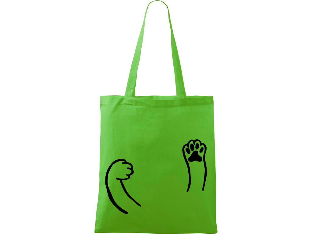Ručně malovaná plátěná taška Handy - Kočičí packy Barva tašky: ZELENÁ, Barva motivu: ČERNÁ