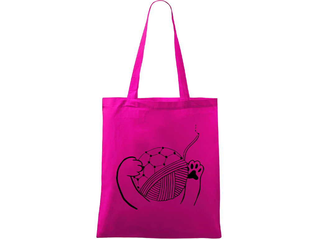 Ručně malovaná plátěná taška Handy - Kočičí packy s Fullerenem Barva tašky: VÍNOVÁ, Barva motivu: ČERNÁ