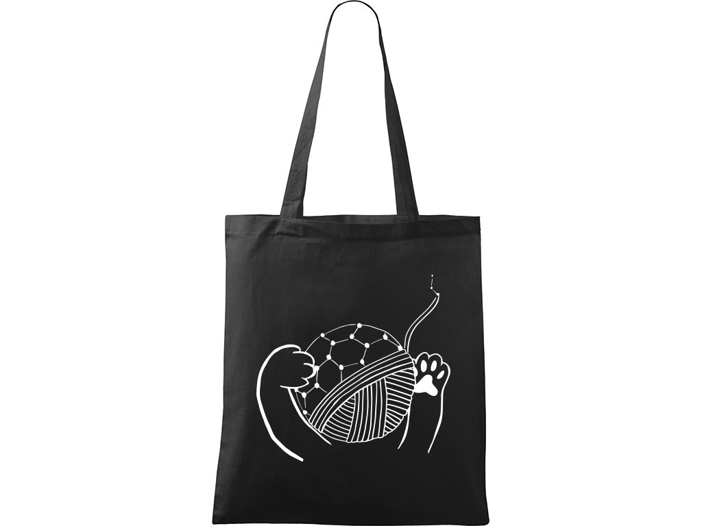 Ručně malovaná plátěná taška Handy - Kočičí packy s Fullerenem Barva tašky: ČERNÁ, Barva motivu: BÍLÁ