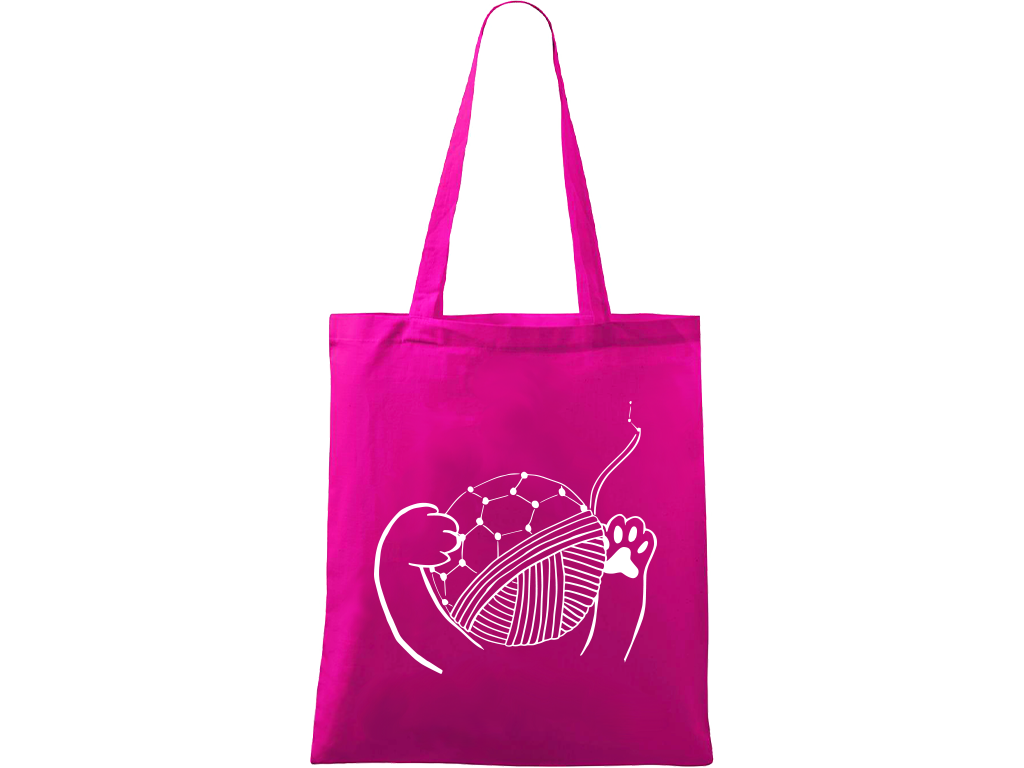 Ručně malovaná plátěná taška Handy - Kočičí packy s Fullerenem Barva tašky: VÍNOVÁ, Barva motivu: BÍLÁ