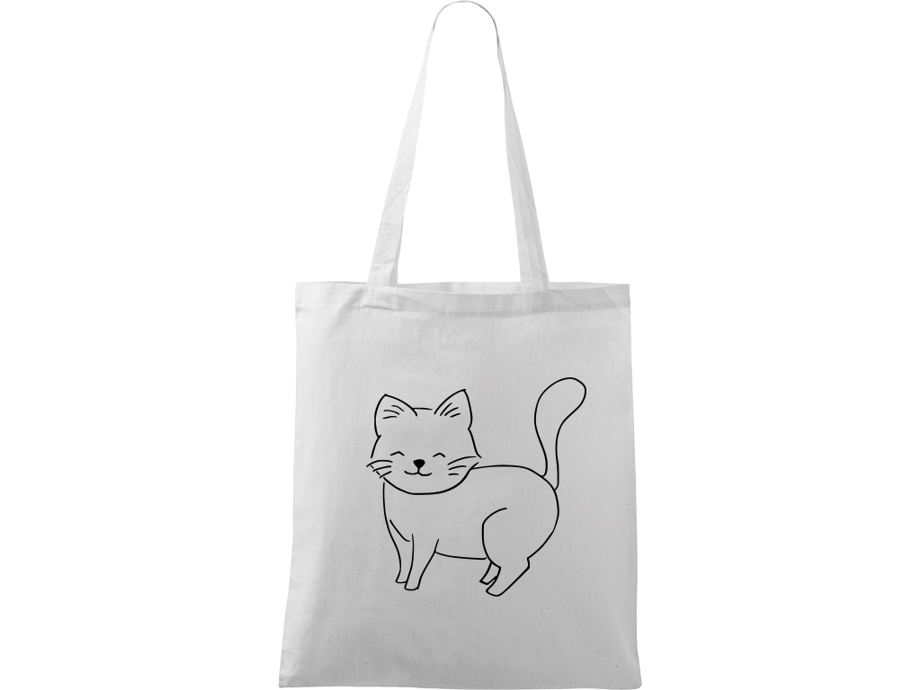 Ručně malovaná plátěná taška Handy - Kočka Barva tašky: BÍLÁ, Barva motivu: ČERNÁ